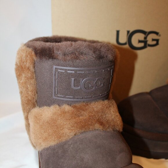 UGG‎ WOMEN'S CHILLAPEAK CLASSIC SHORT SUEDE SHEARLING LINED BOOTS BROWN - Picture 5 of 8